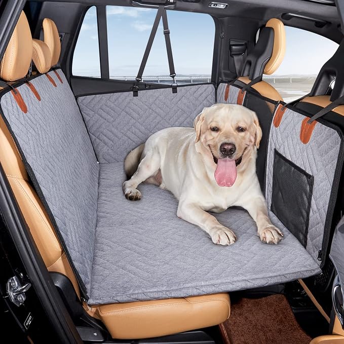 Back Seat Extender,Dog Seat Cover for Back Seat,Hard Bottom Car Seat Cover for Dogs,Dog Hammock for Car,Back Seat Pet Cover for Dogs（Grey,for Car/SUV/Small Truck）