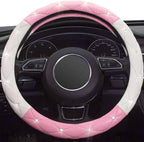 White Pink Steering Wheel Cover, Anti-Slip Steering Wheel Protector with Crystal Rhinestones Microfiber Leather, Steering Wheel Cover for Women and Girl Fit 14.5-15 inch