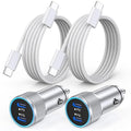 iPhone 17 Car Charger,2Pack Dual Port USB C Fast Car Charger Type C Rapid Charging Adapter with 2Pack USB C to C Nylon Braid Cable Woven Cord Fast Charging for iPhone 17/17 Pro/16/16 Pro Max/iPad