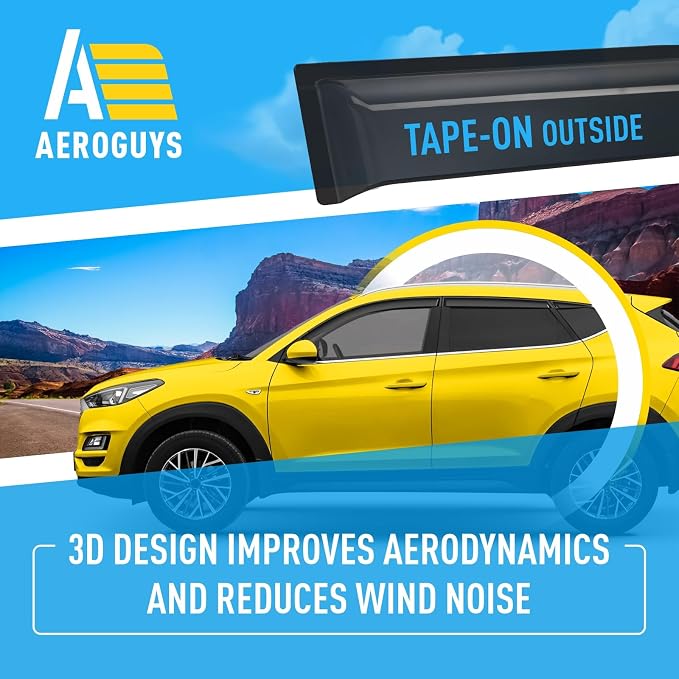 Extra Durable Window Deflectors Tape-On Window Visors Rain Guards Fit for Hyundai Tucson 2016-2021, Sun Visors, Wind Vent for Shades, Exterior Car Accessories - 6pcs. AG0296
