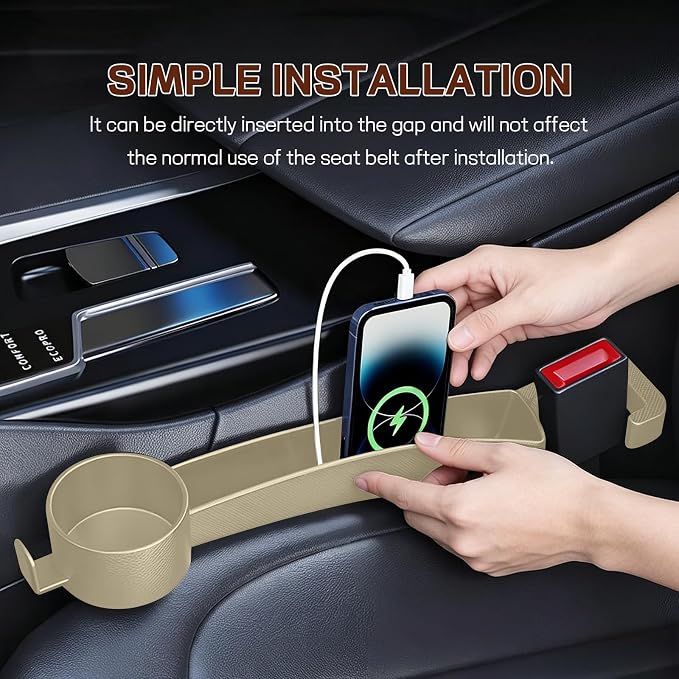 2PCS Car Seat Gap Filler Organizer, Multifunctional Vehicle Seat Side Gap Filler with Organizer & Cup Holder, Automotive Seats Crevice Stopper Gaps Plug, Universal Car Accessories (Beige)