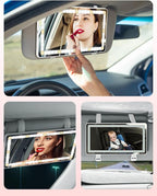 Car Sun Visor Vanity Mirror, Car Vanity Mirror with Lights, Makeup with 3 Light Modes & 60 LEDs, Rechargeable Dimmable Touch Control Travel Makeup for Sedan Truck SUV
