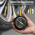 Tire Pressure Gauge with Tube (0-60 PSI), Air Pressure Gauge Certified ANSI Accurate with Large Easy to Read Glow Dial, Tire Pressure Gauge for Car Trucks Bicycle Tires