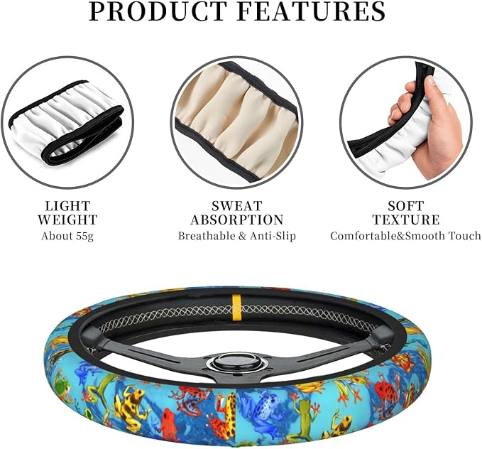 Frog Steering Wheel Cover Non-Slip Auto Steering Wheel Protector Car Accessories Universal Fit 15 Inches for Men Women