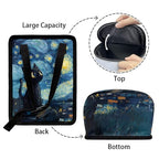 Cat Starry Night Print Car Trash Can with Lid, Leak Proof Auto Trash Bag Hanging Vehicle Garbage Can Multipurpose Storage Container for Back Seat Road Trip