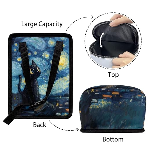 Cat Starry Night Print Car Trash Can with Lid, Leak Proof Auto Trash Bag Hanging Vehicle Garbage Can Multipurpose Storage Container for Back Seat Road Trip