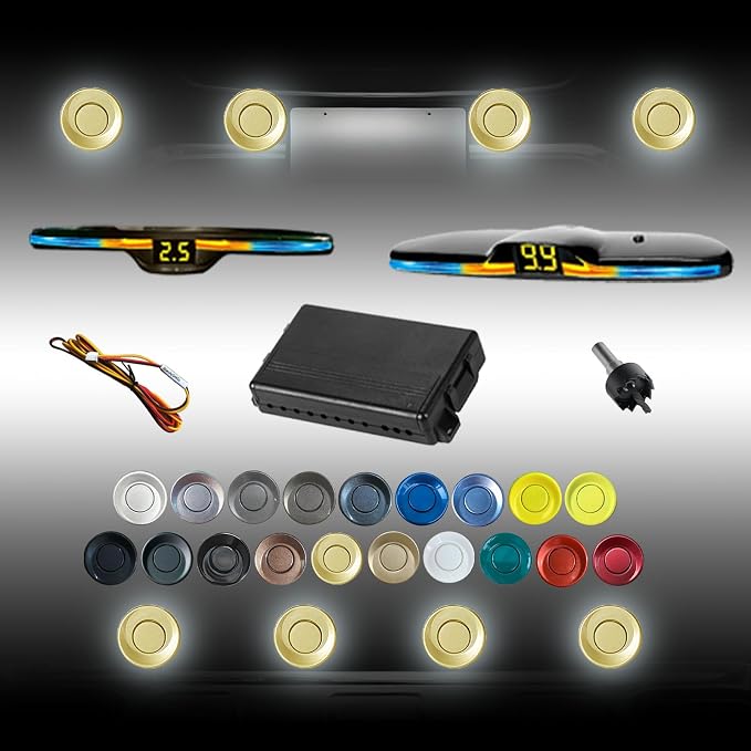 New Features Forward and Reverse Parking sensors, Option to Measure Distance in inches, bidirectional Display Option, and Customizable Digital Direction 18 Color Probes to Choose from(Gold)