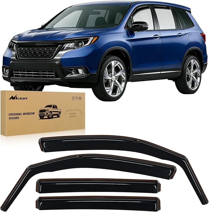 in-Channel Rain Guards for Honda Passport 2019-2023 2024 2025, Vent Window Visors Low Profile Wind Deflectors for Rain & Fresh Air Ventilation, Smoke Tinted-4PCS