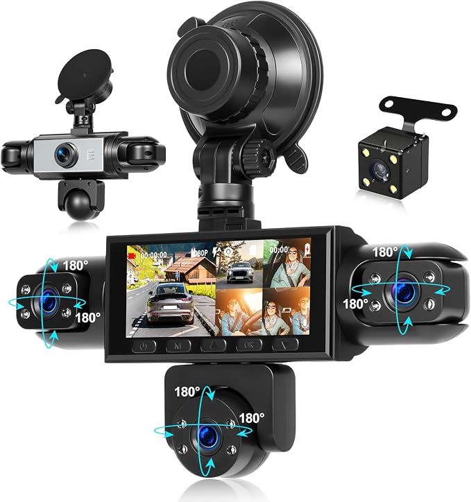 5-Lens Dash Cam for car 360°Wide Angle 3.16 Inch 1080P Dash Camera with Loop Recording Reversing Assistant 24-H Monitoring Easy Installation