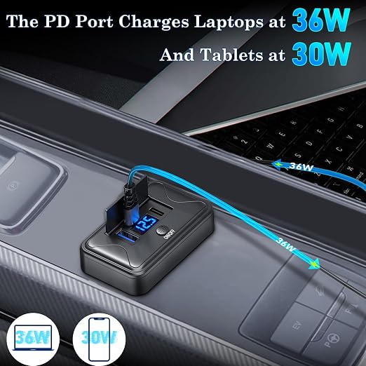 90W 12V USB Outlet Panel Wall Mount, Dual 36W USB C and QC 3.0 18W Car USB Port Charger with Voltmeter Button Switch, Waterproof 3 USB Multi Port Power Outlet DIY 12V Accessories for Car Bus RV -2 PC