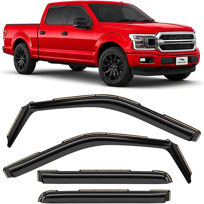 Voron Glass in-Channel Extra Durable Rain Guards for Trucks Ford F150 2015-2020 SuperCrew (fit for Ford F250-F550 17-22), Window Deflectors, Vent Window Visors, 4 Pieces - 220018