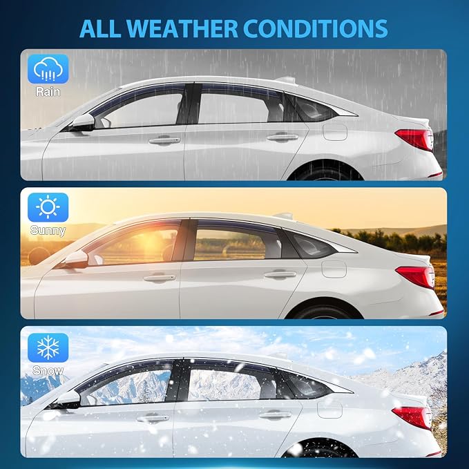 in Channel Window Visors for Honda Accord 2018 2019 2020 2021 2022, Wind Deflectors for Sun Rain & Ventilation, Light Smoky Blue, 4PCS
