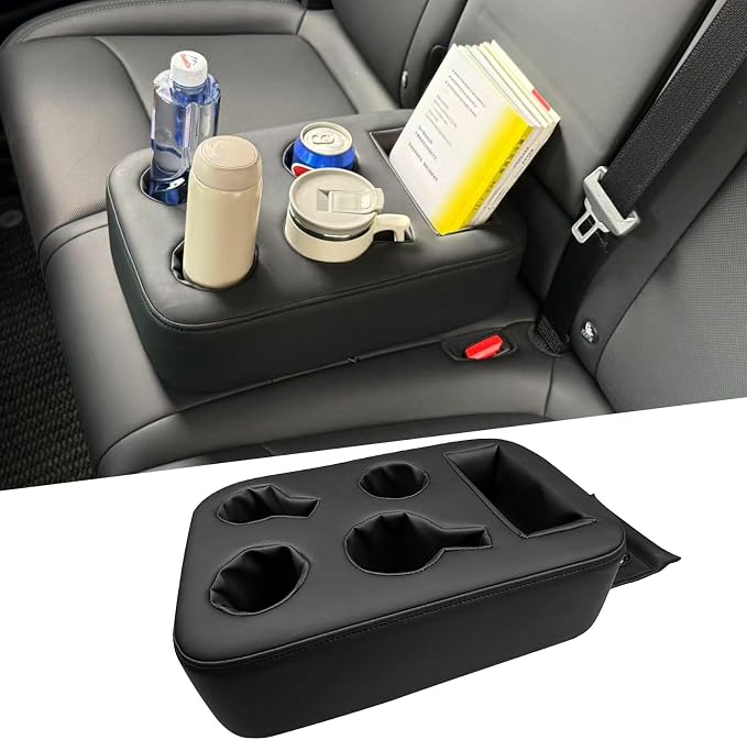 Car Back Seat Cup Holder, PU Leather Couch Sofa Bed Cup Holder Expander Tray, Boat Tray, Organizer for Trucks, Minivans, SUVs, RVs, Vehicles, Holds Drinks, Snacks, Cell Mobile Phone