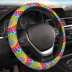 Rainbow Steering Wheel Covers Anti-Slip and Practical 14.5-15 Inch Universal Car Steering Wheel Cover with 2 Pieces Car Coasters Suitable for Men Women