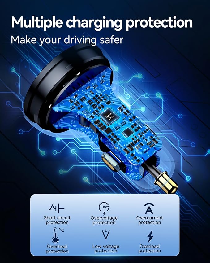 70W USB C Car Charger, 4-Port PD Super Fast Charging Type C Car Charger for Multiple Devices, Cigarette Lighter Adapter, USBC Phone Adapter for iPhone 17/17 Air/16/15 Pro Max,Samsung S25,Piexl