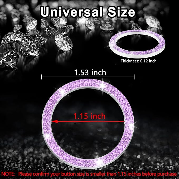 2 PCS Crystal Double Rhinestone Car Engine Start Stop Decoration Ring, Bling Car Interior Accessories for Women, Push to Start Button Cover Sticker, Automotive Decals, Purple