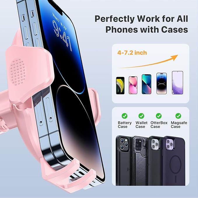 Phone Holders for Your Car with Metal Hook Clip, Cell Phone Mounts Air Vent Cell Phone Stand Car Mount, Universal Automobile Cradle Fit for iPhone Android and All Smartphones (Pink)