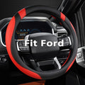 Customized Auto Car Steering Wheel Cover for Ford F-150, F-250, F-350, Expedition (Black+Red)