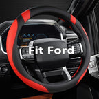 Customized Auto Car Steering Wheel Cover for Ford F-150, F-250, F-350, Expedition (Black+Red)