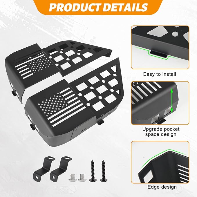 MAIKER Metal Rear Door Storage Box Compatible with 2018-2025 Jeep Wrangler JL JLU 4XE & 2020-2025 Gladiator JT, Insert Organizer Box Pockets for Replace Sagging Nets, 2PCS(Black)
