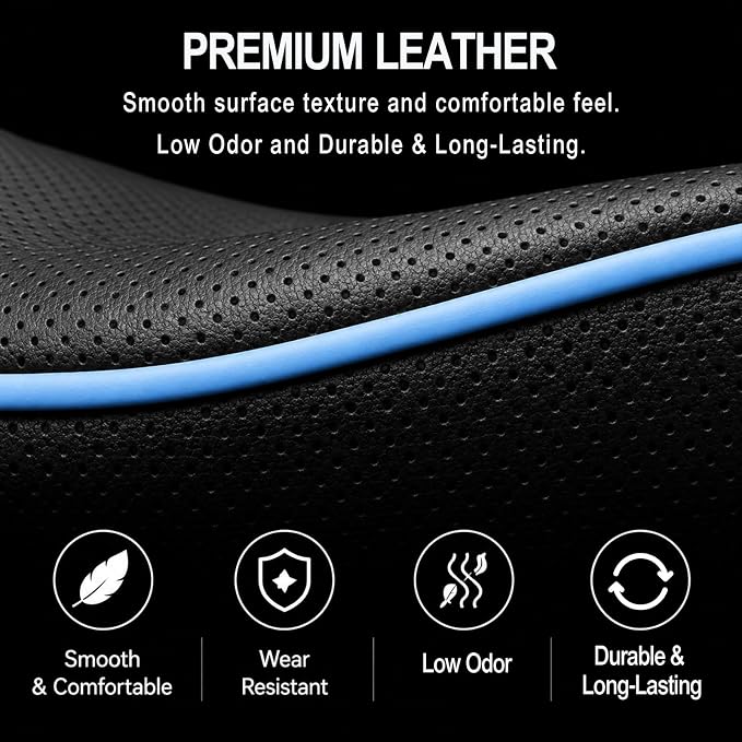 Car Steering Wheel Cover Full Surround - Soft Breathable Anti-Slip Heavyweight Safety Cover, Thick Cushioned Sports Style Universal Fit for Auto Truck SUV (Black/Sky Blue)