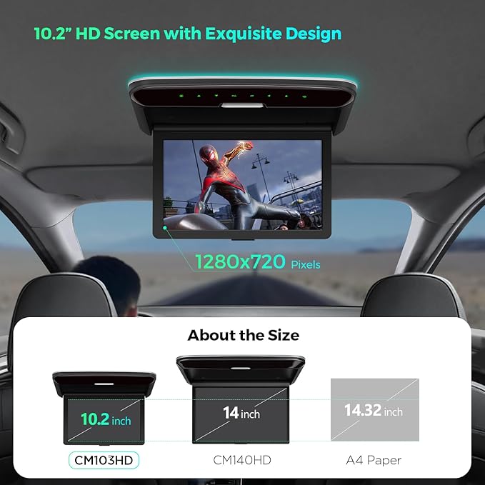 10.2 Inch Car Overhead Player 1280 * 720 IPS Screen Car Roof Mounted Flip Down Car TV Support HDMI, USB, AV Input (No DVD Drive)