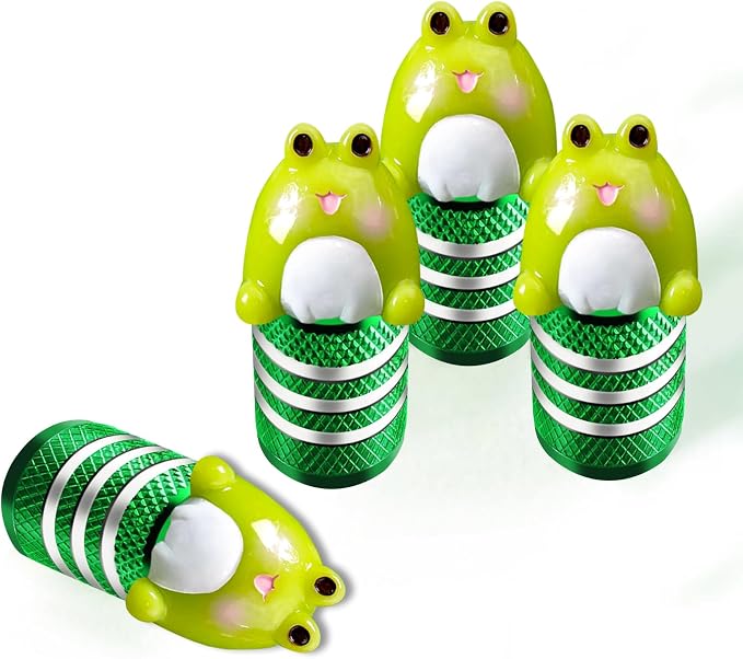 4Pack Frog Tire Valve Stem Caps Cute 3D Resin Animal Car Accessories Decor,Universal Tire Air Caps for Car,SUV,Bike,Motorcycle,Bicycle,Perfect Frog Gifts for Women Men Frogs Lover