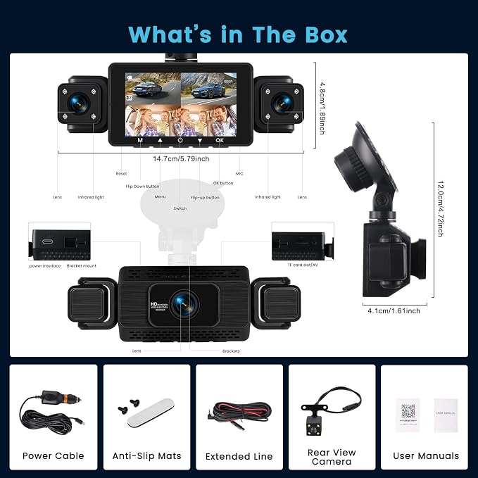 4 Channel Dash Cam, 360 Dash Camera FHD 1080Px4 Front and Rear Inside Left Right, Car Camera with 5G WiFi/APP Loop Recording G-Sensor Night Vision Motion Detection Backup Assist
