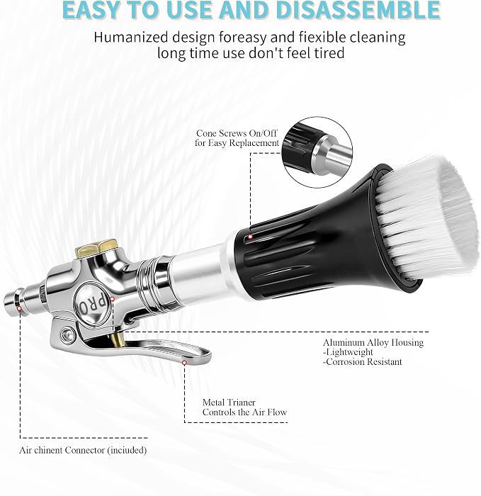 Mini Tornado Air Blow Gun with Detachable Brush Car Cleaning Kit | Vortex Cleaning Gun Trumpet Head High Pressure Dryer Blow Gun Pneumatic Interior Cleaning Tool with Tornado Airflow