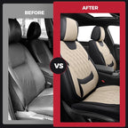 Front Car Seat Covers - Luxury Breathable Waterproof Faux Leather Car Seat Cushion Protectors with Lumbar Support, Universal Fit for Most 5 Seats Vehicles Sedans Hatchbacks Trucks, Black Beige