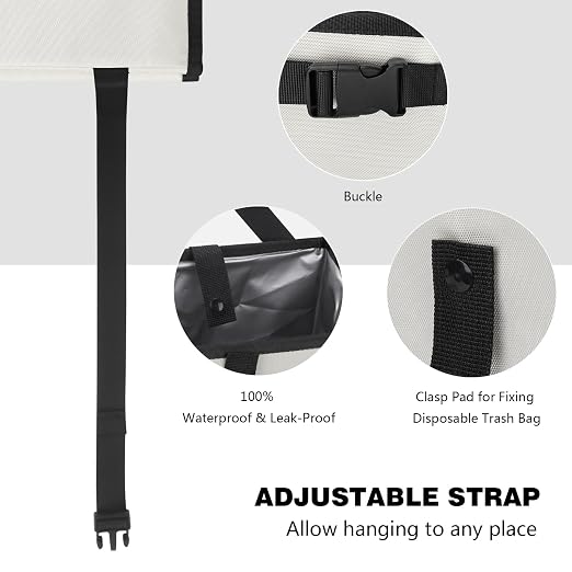 Car Trash Can, Leak-Proof Waterproof Trash Bin Collapsible Portable Auto Garbage Bag Large Capacity Trashcan Storage Bag Multipurpose Car Organizer Hanging (White)