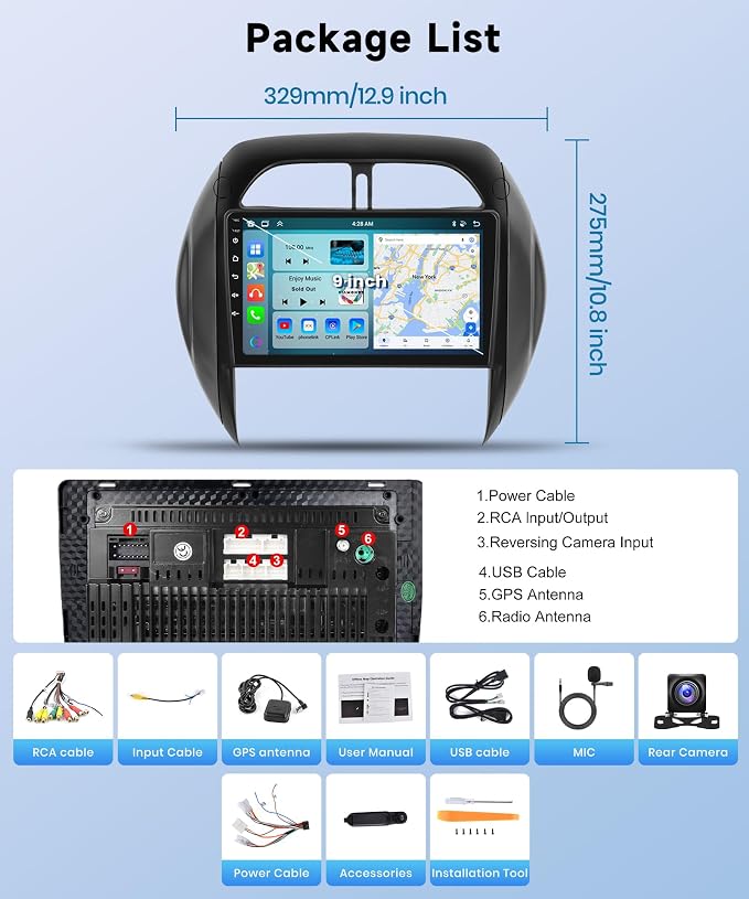 8Core 4+64G Car Stereo for Toyota RAV4 2003 2004 2005 Wireless Carplay Android Auto,9 inch 1280 * 720P IPS Touch Screen Radio, Android/GPS/WiFi/32EQ DSP Audio/Bluetooth/SWC/Backup Camera