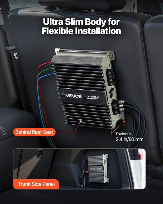 Monoblock Car Amplifier, 400W RMS MAX, 1/2/4 Ohm Stable, 1-Channel Class D Car Audio Amplifier with Remote Subwoofer Level Control, Low Pass Filter, Bass Boost & Phase Shift, Volume Controller