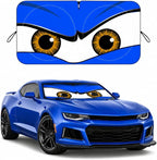 Car Windshield Sun Shade, Universal Fit Compact Sedan SUV, Monster Blue | 59 x 27.5" Car Sun Visor, Foldable Front Window Sunshade, UV Heat Protection, Cute Eyes Series