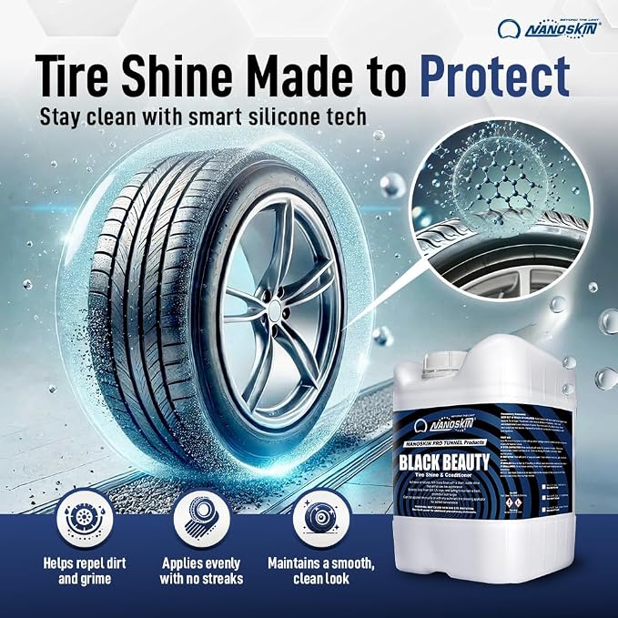 Black Beauty Tire Shine & Conditioner 5 Gallons - Water-Repellent & UV Resistant - Non-Greasy Finish - Restores Black Look | Works with Manual & Automatic Applicators for Cars, Trucks, SUV