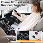 12V Electric Throw Blanket for Car – Soft Faux Fur & Cozy Sherpa with 2 Output USB Ports (1A +1 C) 4 Heating Levels & 4 Hours Auto Off, Machine Washable, 59" X 43", Beige