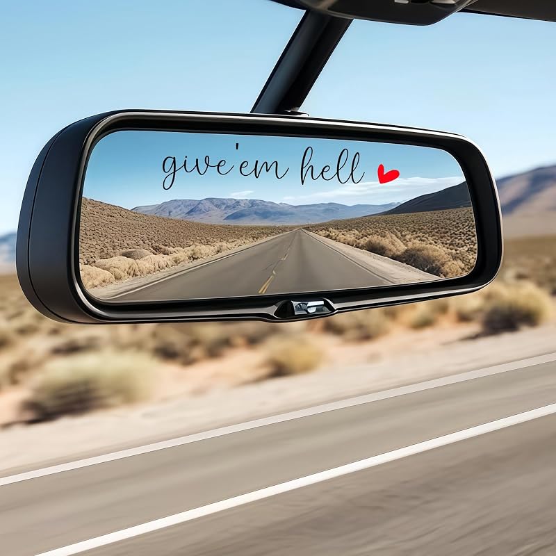 4 x Give Em Hell Rear View Mirror Sticker,Affirmation Mirror Stickers,Car Rear View Mirror Decal Accessories,Car Accessories For Women,Water Bottle Laptop Bumper Tumblers Vanity Window Mirror Decal