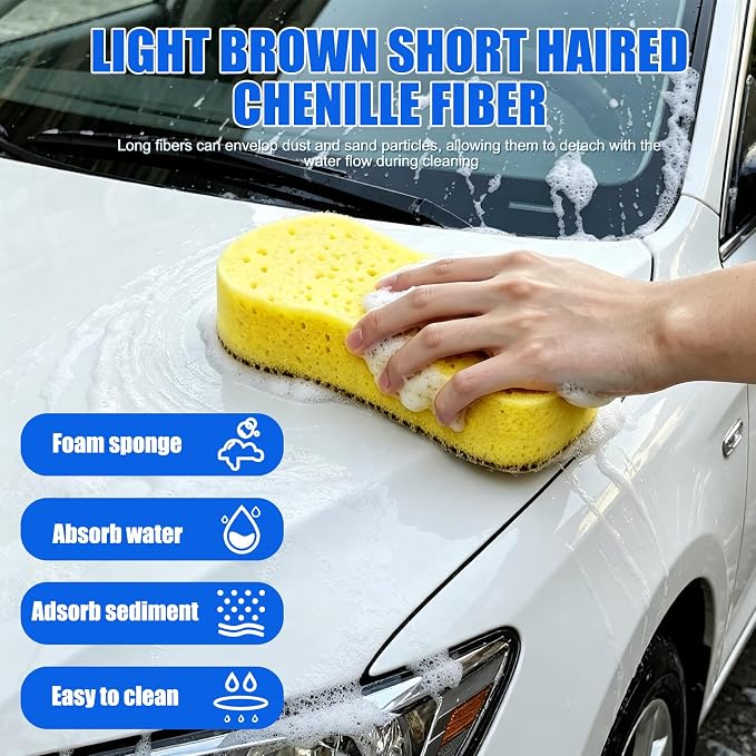 6-Pack Car Cleaning Kit: 2 Scratch-Free Microfiber Wash Mitt, 2 Car Wash Sponge & 2 Microfiber Towels for Cars – Complete Car Wash Set for a Streak-Free Shine