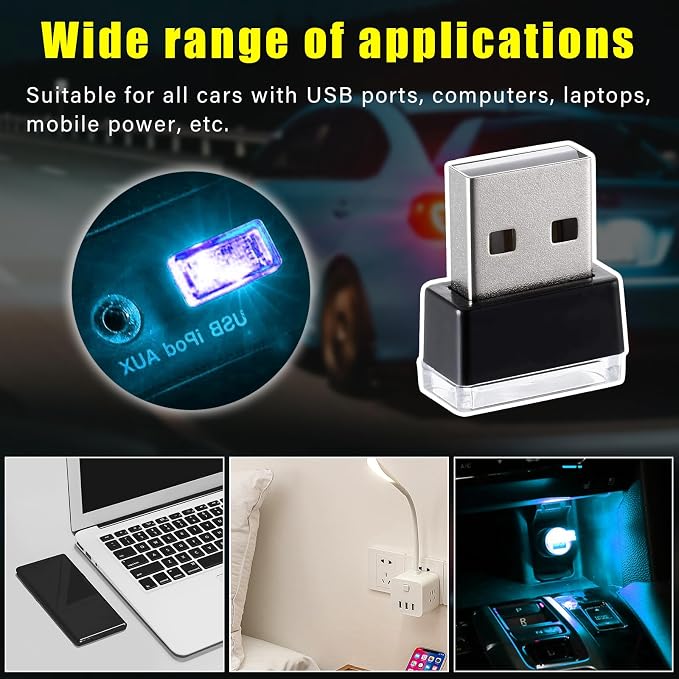 4 PCS USB LED Car Interior Atmosphere Lamp, Plug-in USB Decor Night Light, Portable Auto Ambient Lighting Kit, Universal Vehicle Interior Accessories for Most Cars (Ice Blue)