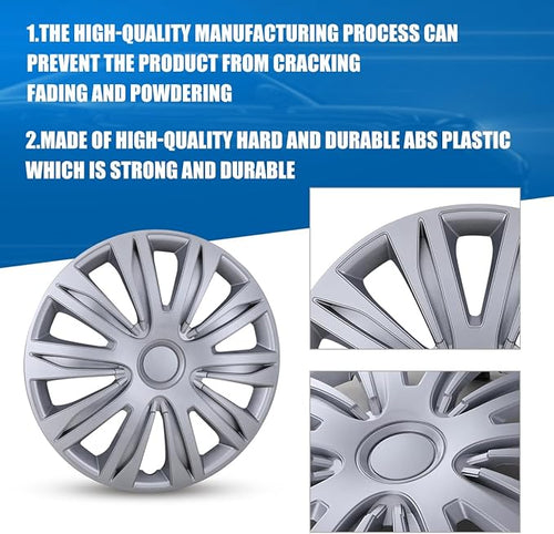 17 Inch Hubcaps Set of 4 Universal Wheel Rims Cover Hubcaps | Snap On Car Truck SUV Steel Wheels Hubcap High quality and durable ABS+PC Material (17-Inch, Grey )