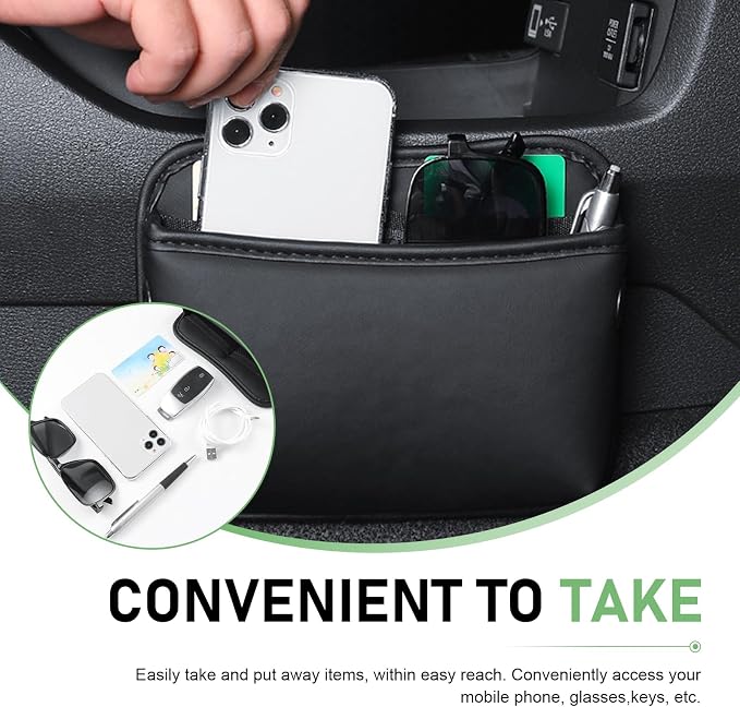 2 PCS Car Seat Side Storage Pocket, PU Leather Multifunctional Car Interior Organizer Bag for Phone Keys Sunglasses Wallet Holder, Universal for Cars Seat Door Console (Black)