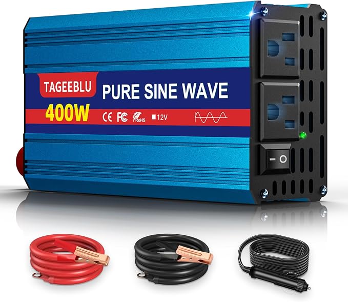 400W Pure Sine Wave Power Inverter 12V DC to 110V 120V AC for Vehicles | Car Cigarette Lighter Adapter inverter with 2 AC Outlets, Converter for Car with LCD Display for Solar RV Truck Home Camping
