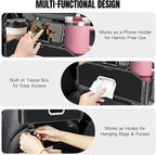 5-in-1 Back Seat Car Organizer and Storage with Extendable Cup Holder, Tissue Holder, Phone Holder, Hanging Hooks, Trash Bin, Back of Seat Car Headrest Organization Accessories for Women Man