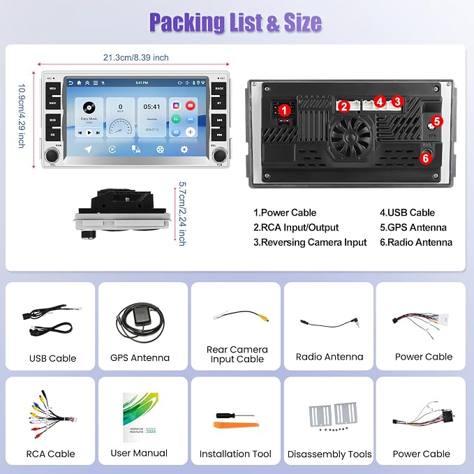 4G 64G for Hyundai Santa Fe 2006-2012 Android 15 Car Radio Wireless Carplay Android Auto 7 Inch Touch Screen Bluetooth5.0/FM/WiFi/GPS Navi/SWC