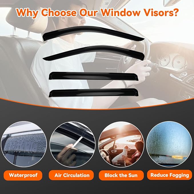 Rain Guards Compatible with 2021-2024 Chevy Suburban GMC Yukon XL Cadillac Escalade ESV, Set of 4 Tape-On Side Window Visor Wind Deflector Vent Visors Car Accessories 4pcs