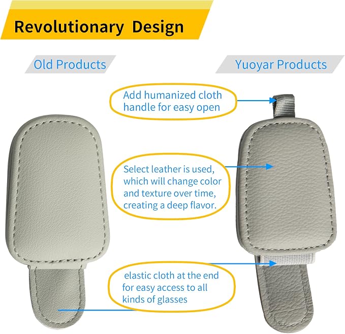 Magnetic Leather Sunglasses Holder for Car, 2 Packs (Silver Grey) | Magnetic Car Visor Accessories