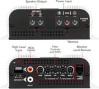 Bass 400 2 Ohms Monoblock Amplifier 400 Watts Rms 1 Channel 14.4VDC Out Power Full Range, Great for Sub/Bass - Rca/High Level Input, Car Audio