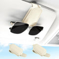 Sunglasses Holder for Car, Leather Magnetic Buckle Sun Visor Sunglass Clip, Ticket Card Storage Glasses Clip, Car Interior Accessories for Men and Women（2PCS Beige）