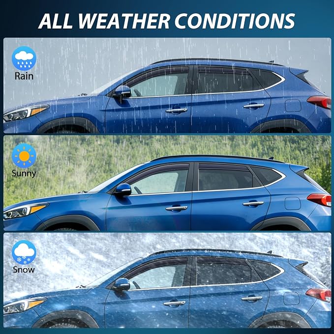 in-Channel Rain Guards for Hyundai Tucson 2016 2017 2018 2019 2020, Fits Gas Model Only Not Fits Hybrid/Electric Versions, Light Smoky Blue Window Visor, Fresh Air Ventilation, 4PCS