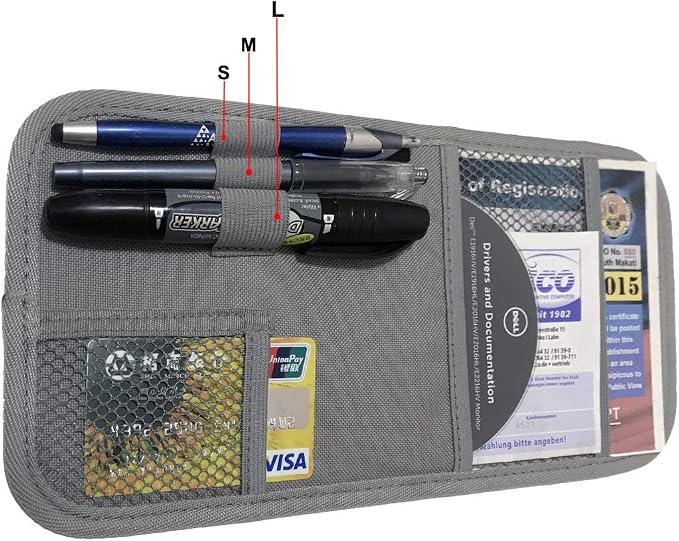 Car Sun Visor Organizer, Auto Visor Holder Interior Accessories Pocket Organizer - Car Registration Holder Document Storage Pouch Pen holder - Grey